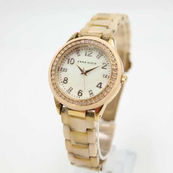 Anne Klein Women Watch 35mm MOP Gold Tone Acrylic SHORT Bracelet 5" CRAFT PARTS - Picture 1 of 15